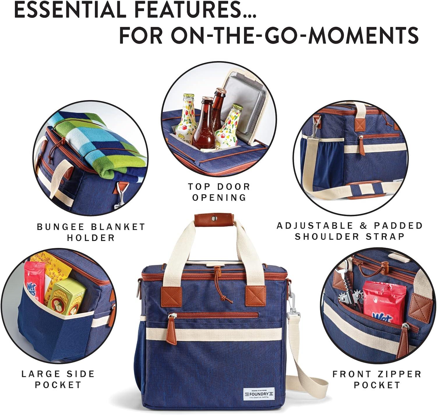 imageFit ampamp Fresh Foundry Soft Cooler Bag Insulated Leak Proof 12 Can Small Soft Sided Cooler Bag for Men and Women Portable Travel ampamp Beach Cooler Bag with Removable Hard Liner Stain ResistantNavy