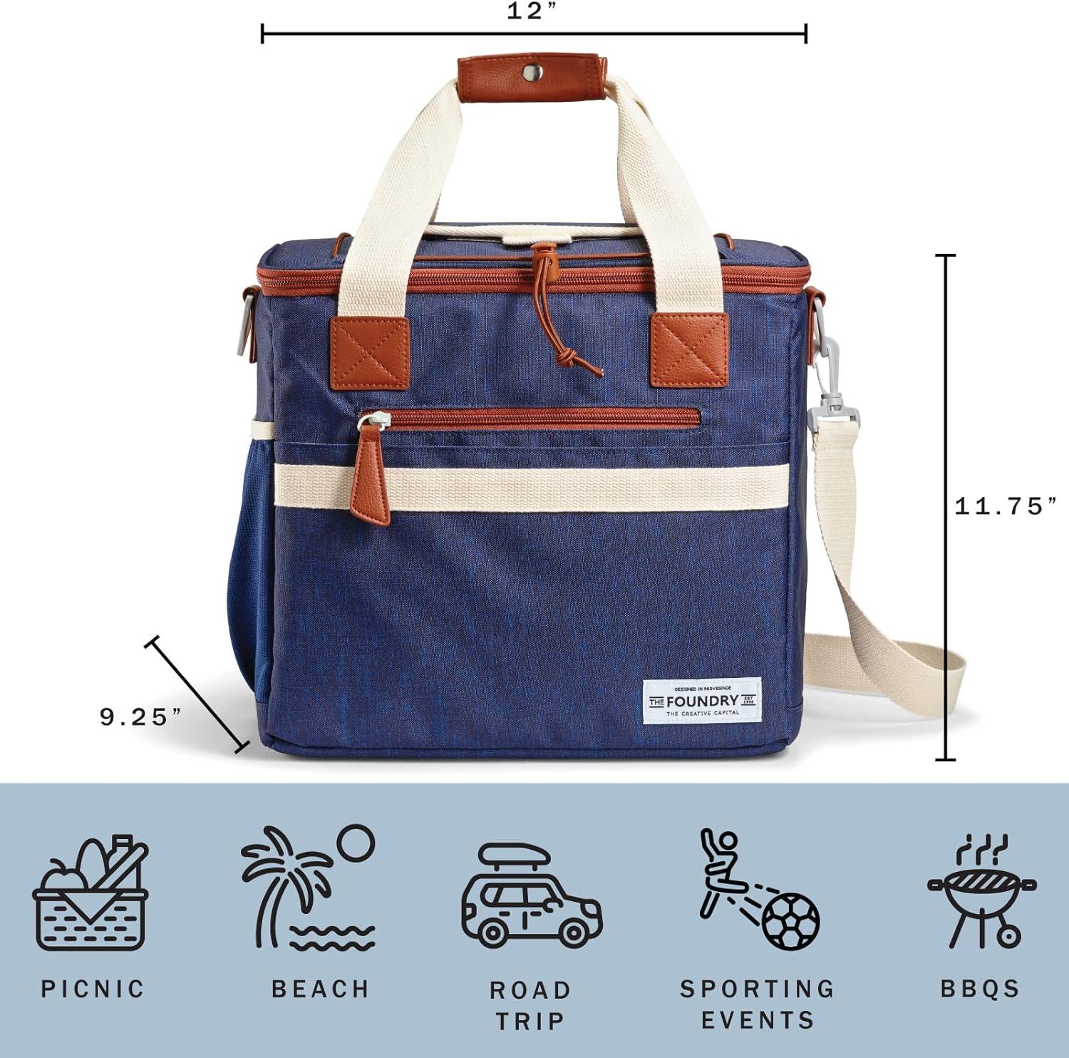 imageFit ampamp Fresh Foundry Soft Cooler Bag Insulated Leak Proof 12 Can Small Soft Sided Cooler Bag for Men and Women Portable Travel ampamp Beach Cooler Bag with Removable Hard Liner Stain ResistantNavy