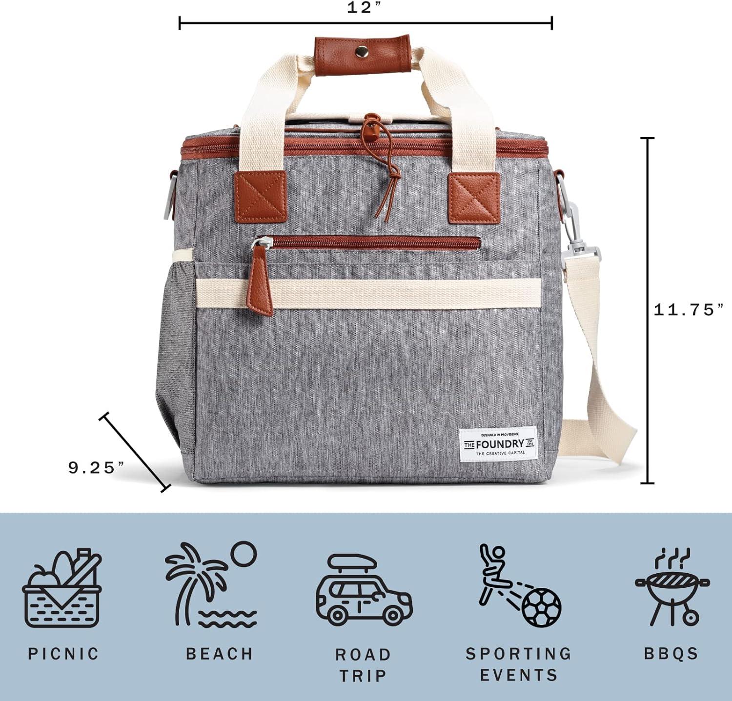 imageFit ampamp Fresh Foundry Soft Cooler Bag Insulated Leak Proof 12 Can Small Soft Sided Cooler Bag for Men and Women Portable Travel ampamp Beach Cooler Bag with Removable Hard Liner Stain ResistantSteel