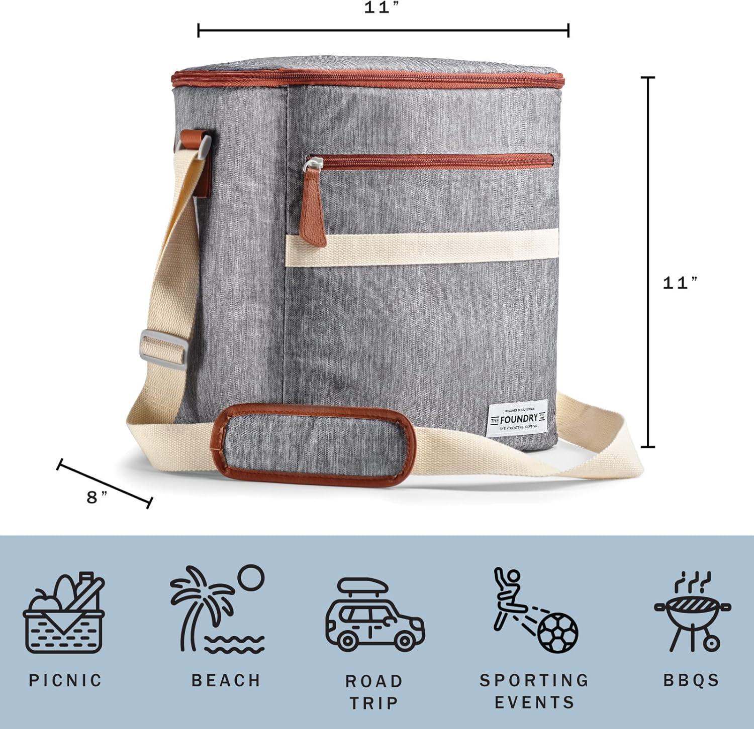 imageFit ampamp Fresh Foundry Soft Cooler Bag Insulated Leak Proof 12 Can Small Soft Sided Cooler Bag for Men and Women Portable Travel ampamp Beach Cooler Bag with Removable Hard Liner Stain ResistantSteel