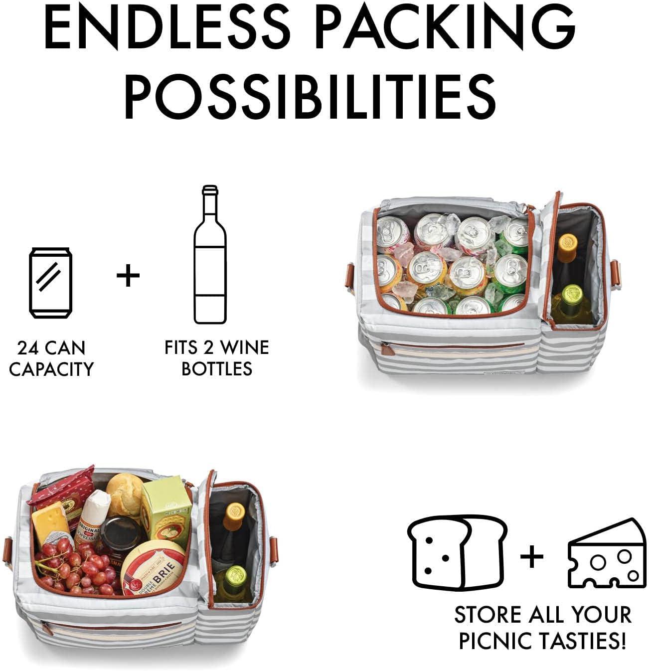imageFit ampamp Fresh Soft Cooler Bag  Insulated Waterproof Wine Carrier and 24 Can Cooler for Men and Women Beach UseGrey Stripe