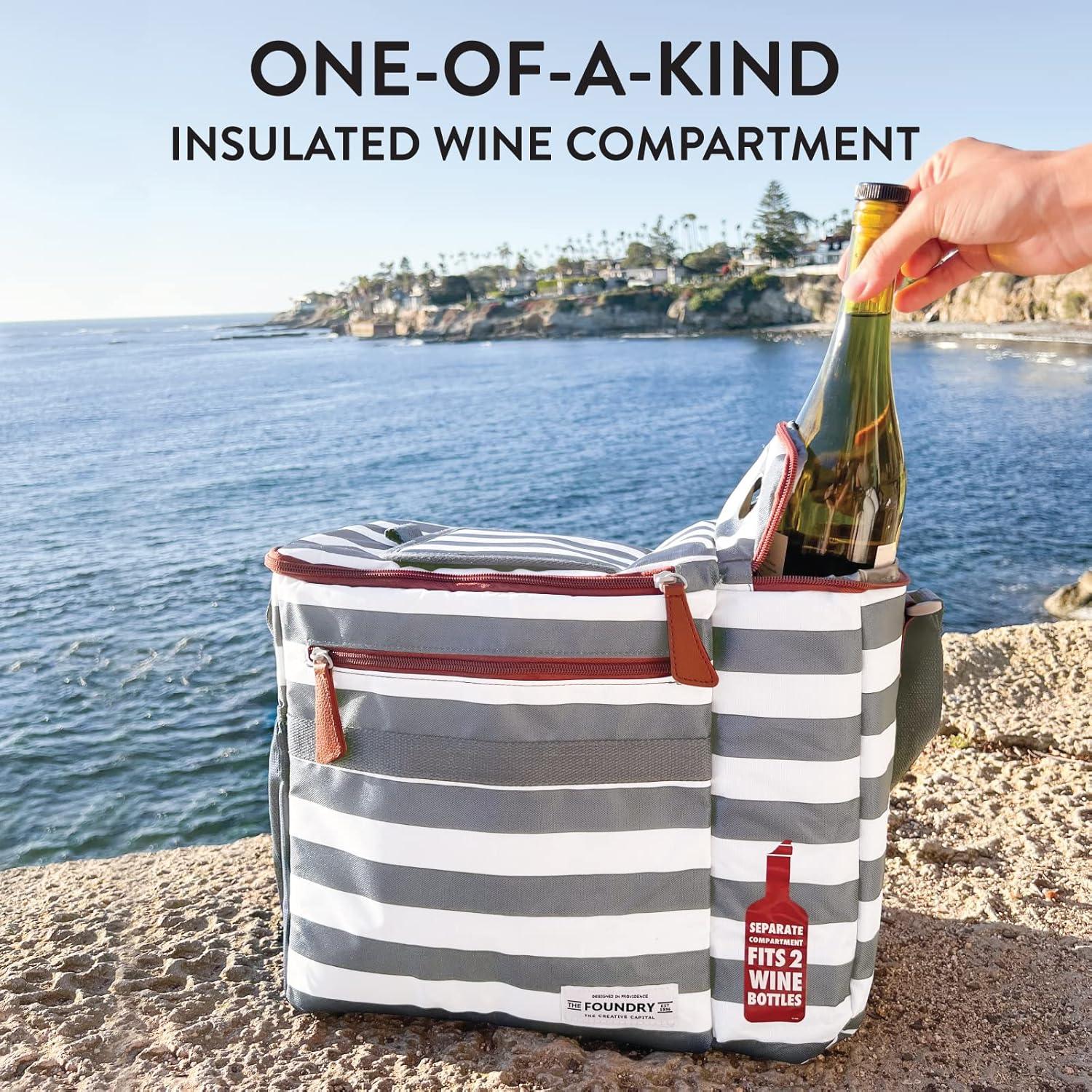 imageFit ampamp Fresh Soft Cooler Bag  Insulated Waterproof Wine Carrier and 24 Can Cooler for Men and Women Beach UseGrey Stripe