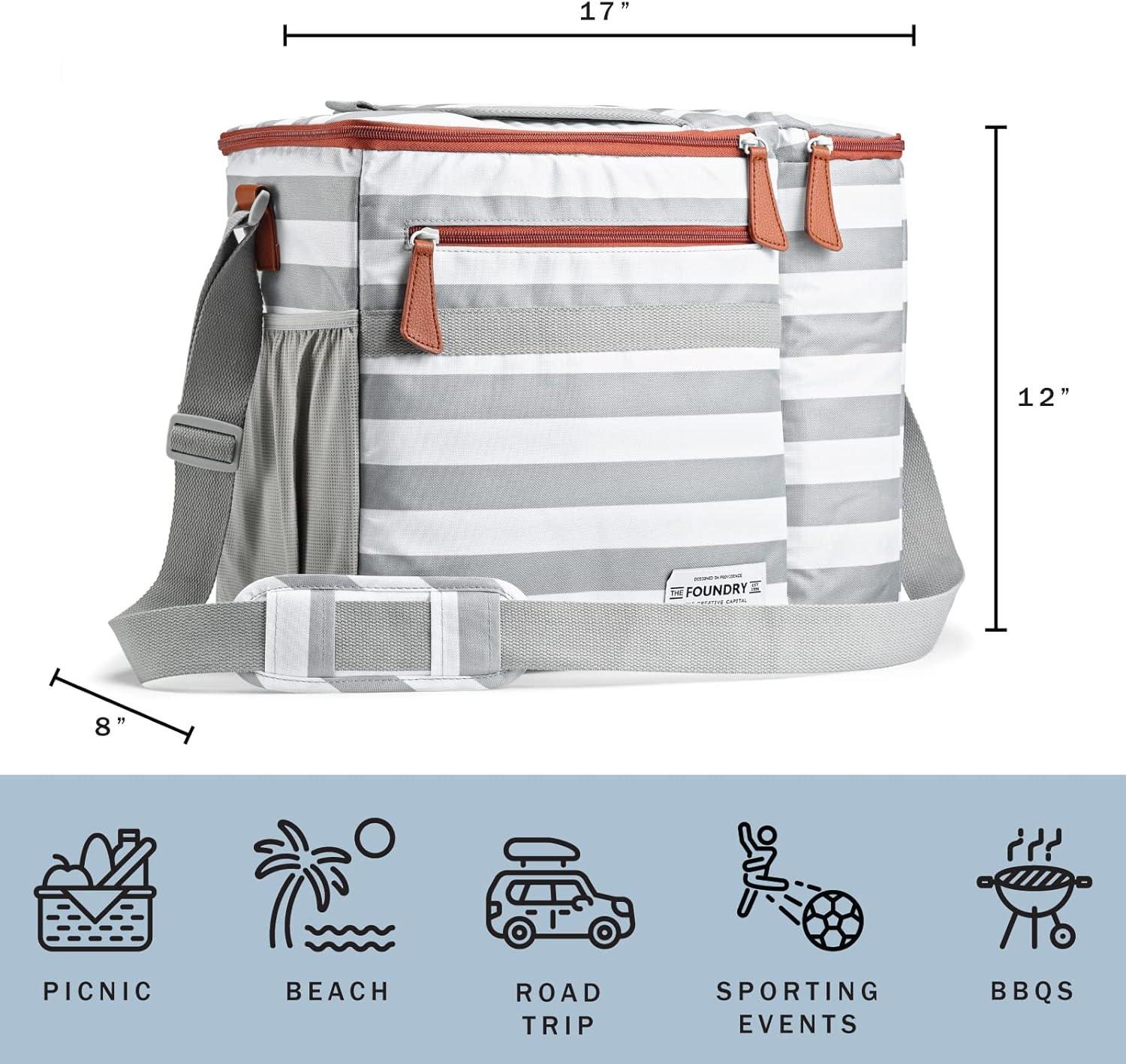 imageFit ampamp Fresh Soft Cooler Bag  Insulated Waterproof Wine Carrier and 24 Can Cooler for Men and Women Beach UseGrey Stripe