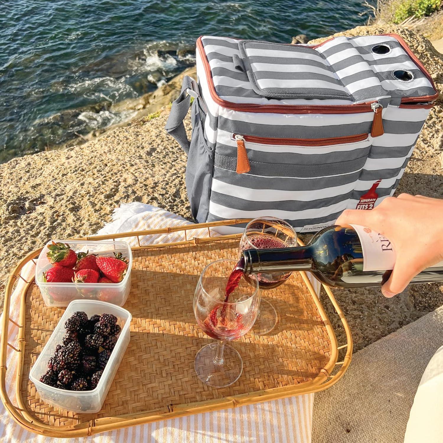 imageFit ampamp Fresh Soft Cooler Bag  Insulated Waterproof Wine Carrier and 24 Can Cooler for Men and Women Beach UseGrey Stripe