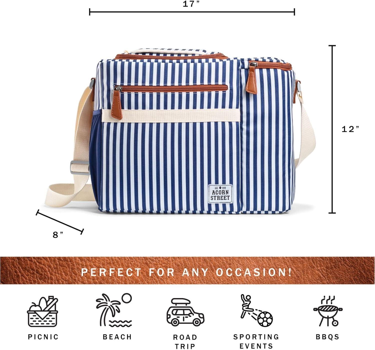 imageFit ampamp Fresh Soft Cooler Bag  Insulated Waterproof Wine Carrier and 24 Can Cooler for Men and Women Beach UseNavy  White Stripe