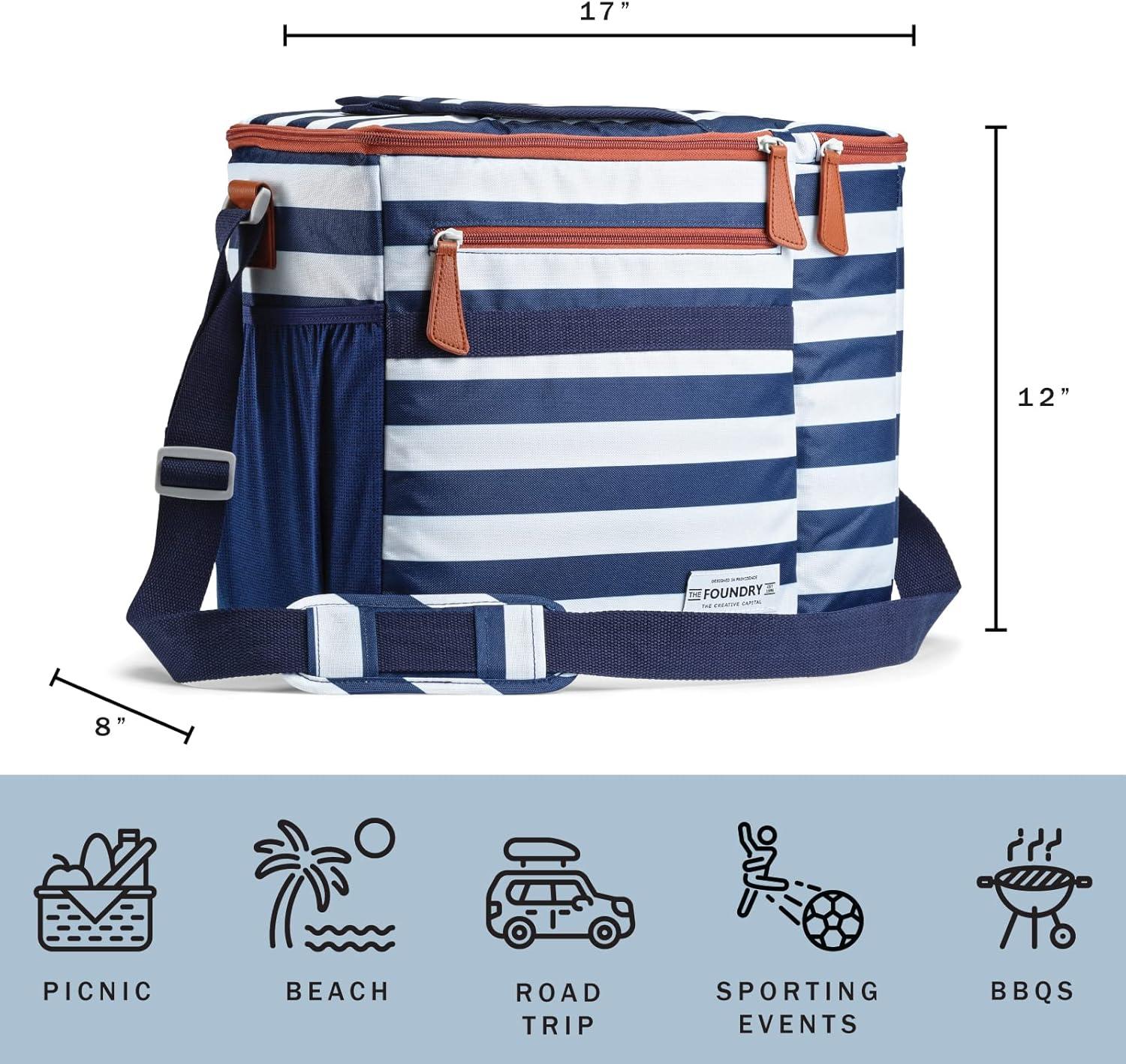 imageFit ampamp Fresh Soft Cooler Bag  Insulated Waterproof Wine Carrier and 24 Can Cooler for Men and Women Beach UseNavy Stripe