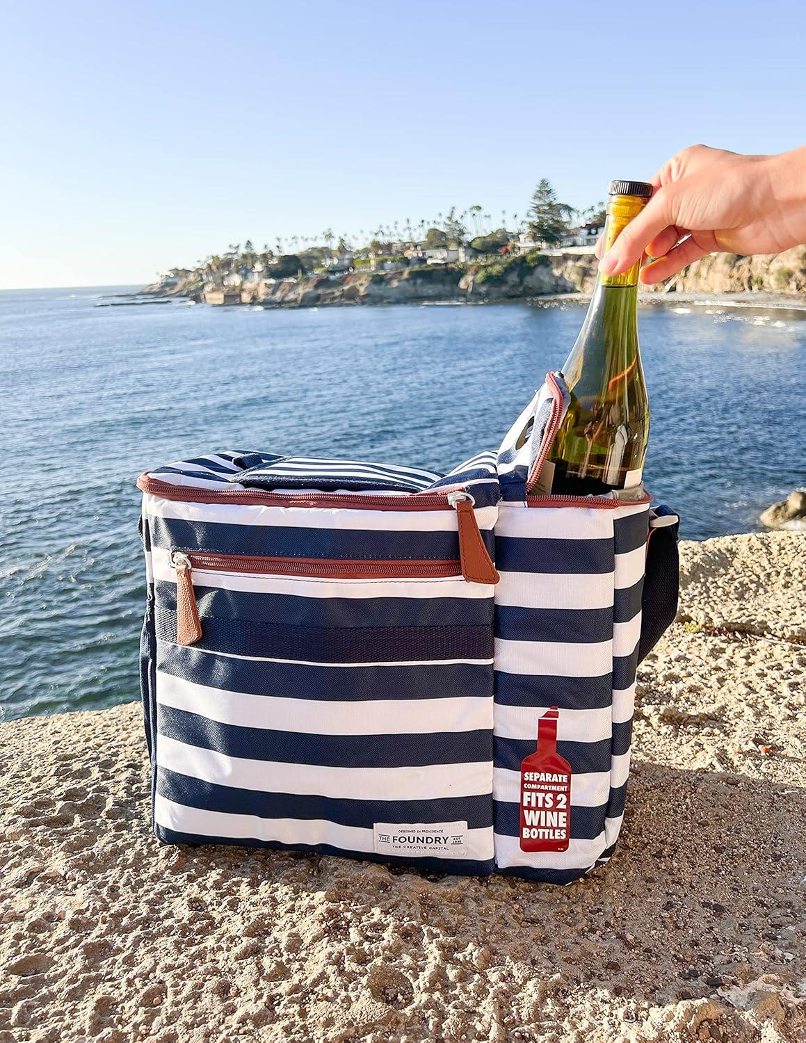 imageFit ampamp Fresh Soft Cooler Bag  Insulated Waterproof Wine Carrier and 24 Can Cooler for Men and Women Beach UseNavy Stripe