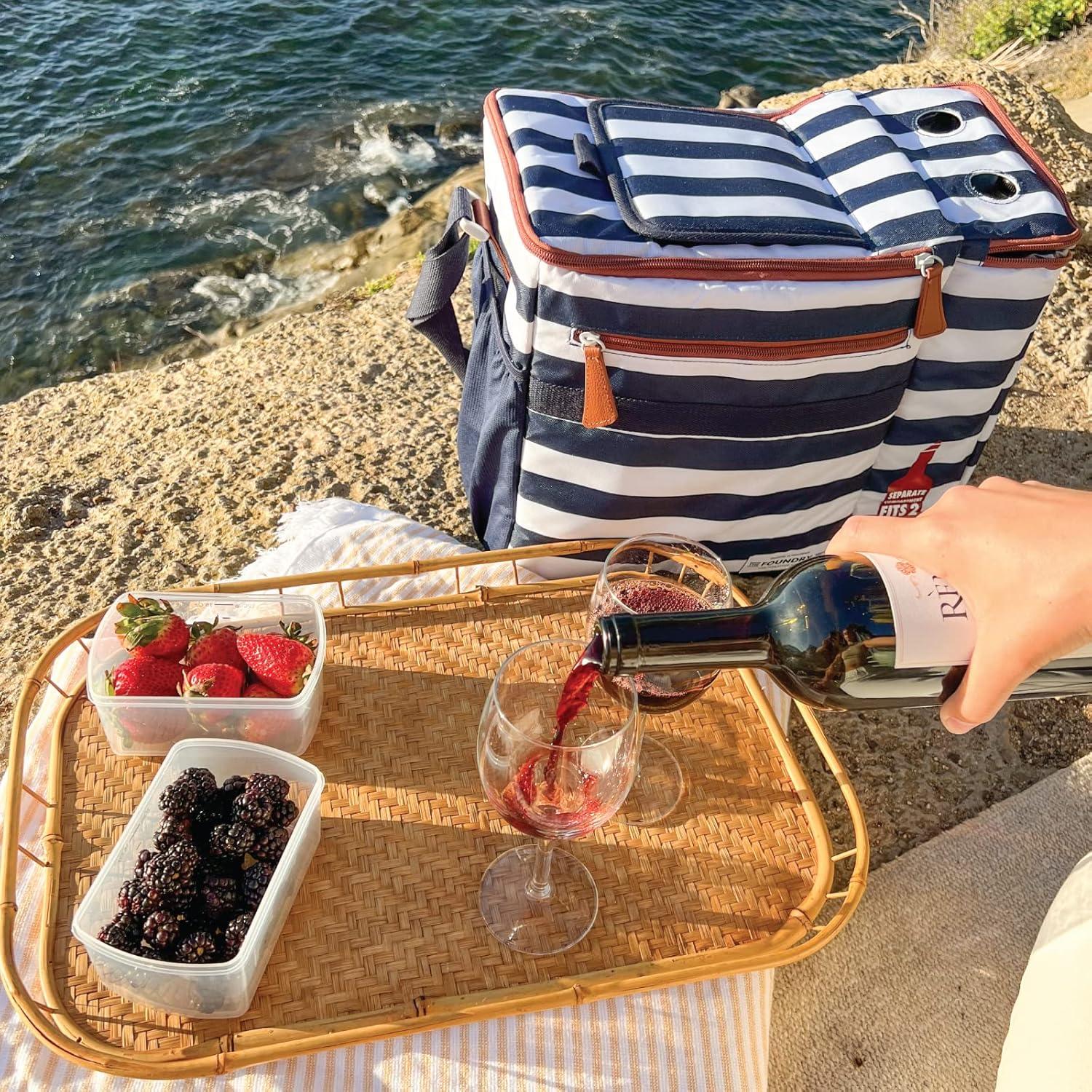 imageFit ampamp Fresh Soft Cooler Bag  Insulated Waterproof Wine Carrier and 24 Can Cooler for Men and Women Beach UseNavy Stripe