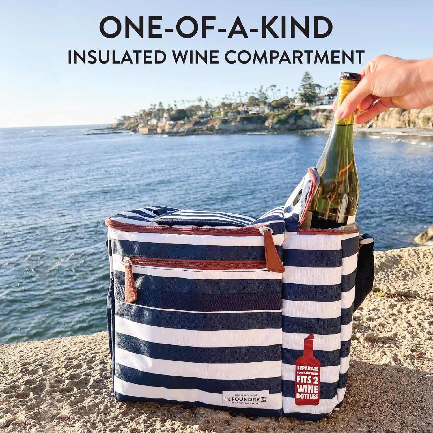 imageFit ampamp Fresh Soft Cooler Bag  Insulated Waterproof Wine Carrier and 24 Can Cooler for Men and Women Beach UseNavy Stripe