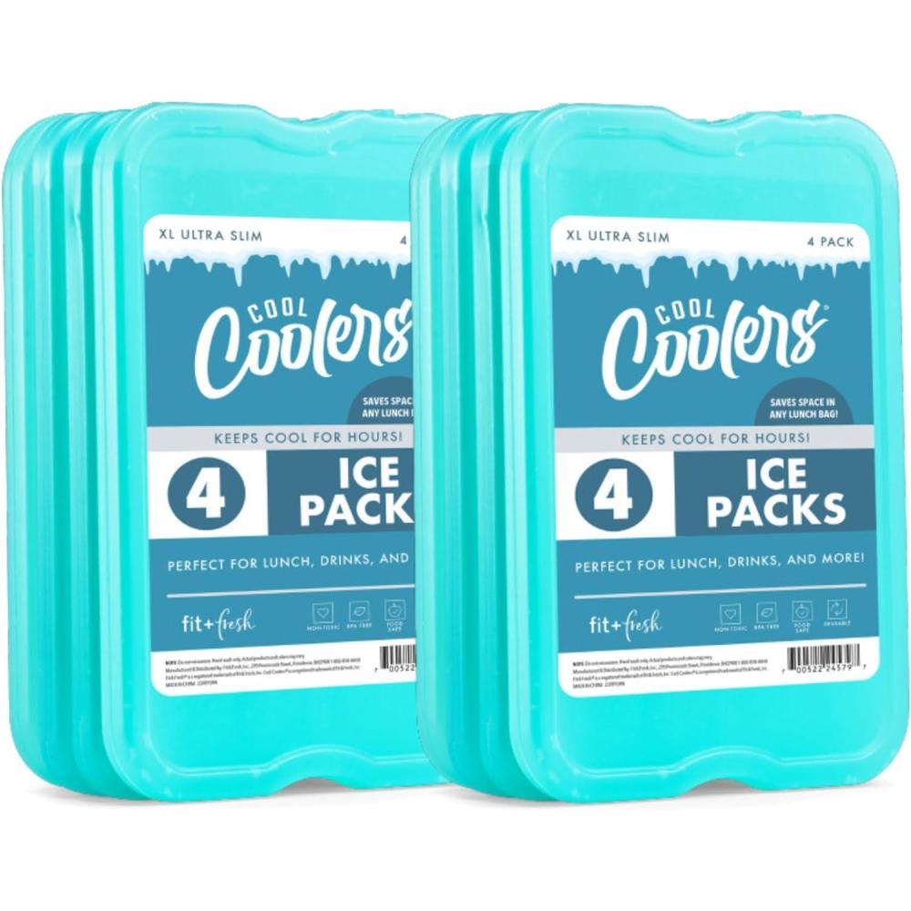 imageCool Coolers by Fit  Fresh Reusable ampamp LongLasting XL Slim Ice Packs Cold Packs for Lunch Boxes Ice Packs for Lunch Bags Cooler Accessories for Camping Beach Lunch and Work 8PK GreenGreen 8 PK