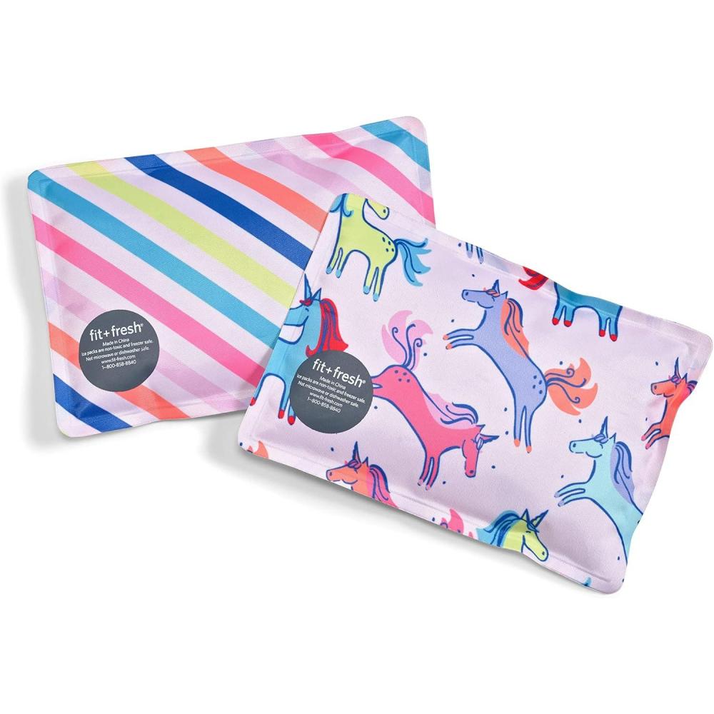 imageCool Coolers by Fit ampamp Fresh 2 Pack Soft Ice Flexible Stretch Nylon Reusable Ice Packs for Lunch Boxes ampamp Coolers Unicorn StripeUniorn Stripes