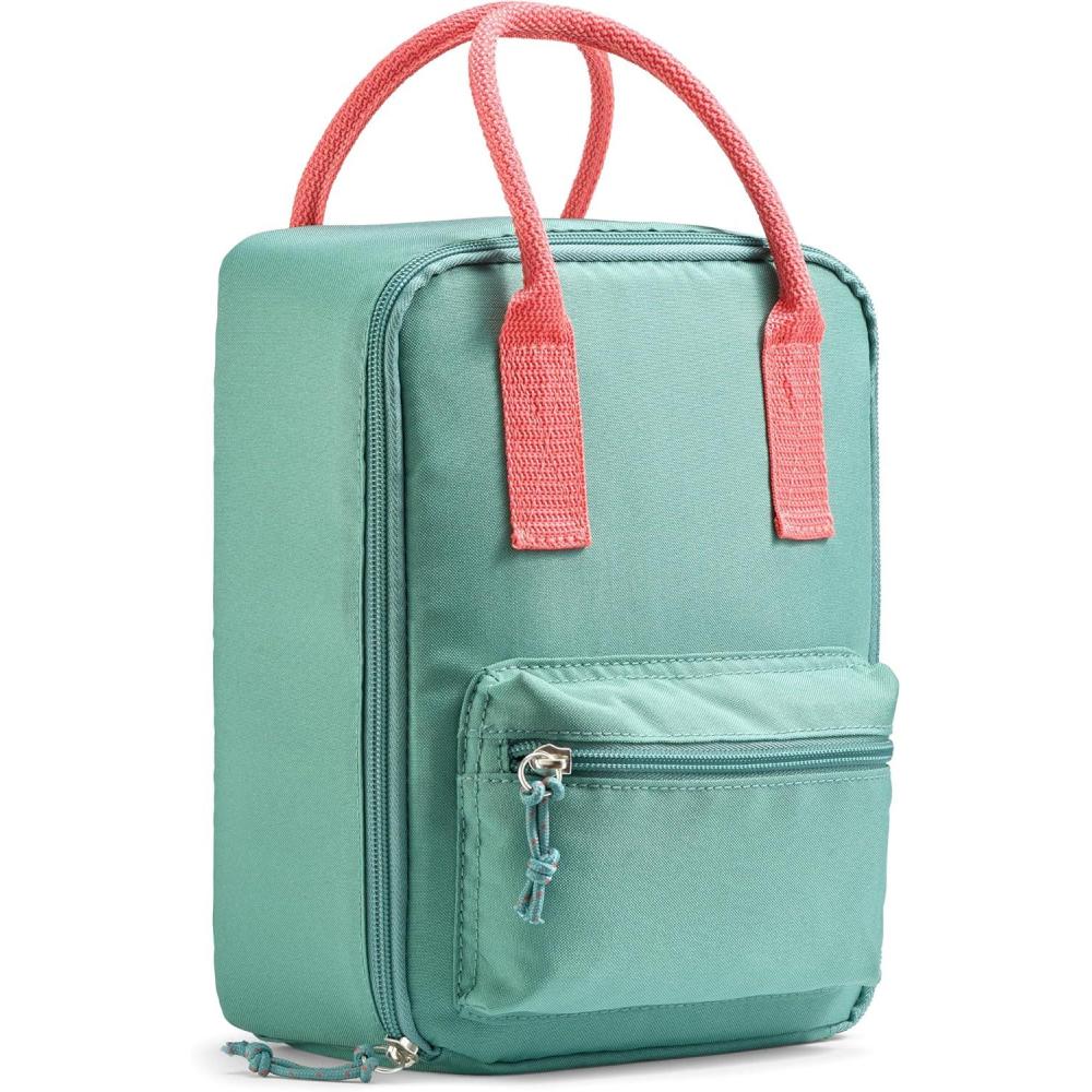 imageFit ampamp Fresh Connor Kids Lunch Tote Versatile Thermal Insulated Lunch Box for School and Camp Adult Lunch Bag with Front Zip Pocket RedSeafoam Green