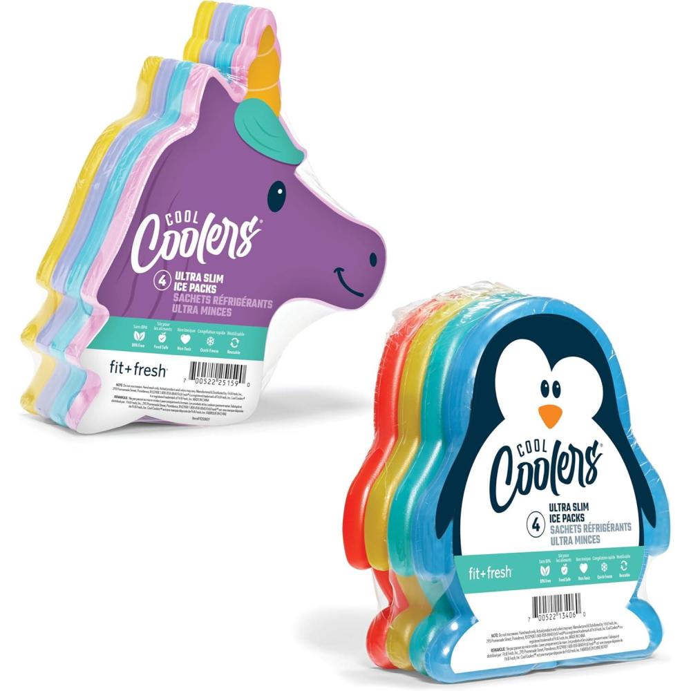 imageFit ampamp Fresh Cool Coolers Kids Lunch Box Ice Packs Slim Ice Packs for Lunch Bags Lunch Ice Packs ReusableMulticolored 8 Pack UnicornPenguin Unicorn