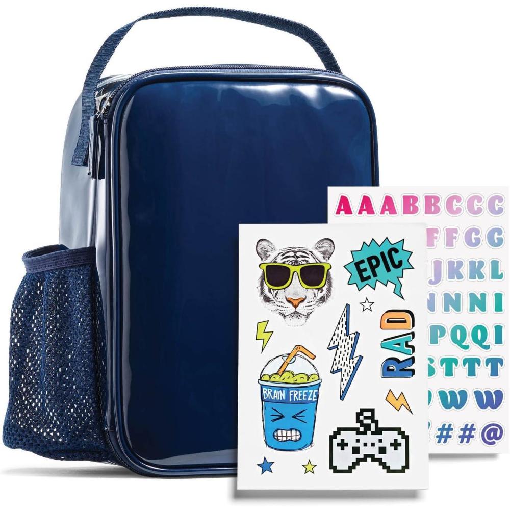 imageFit ampamp Fresh DIY Sticker Lunch Bag For Kids Insulated Lunch Box For Kids Boys ampamp Girls With 3 Matching Snack Containers ampamp 2 Sticker Sets School Lunch Box BlackNavy