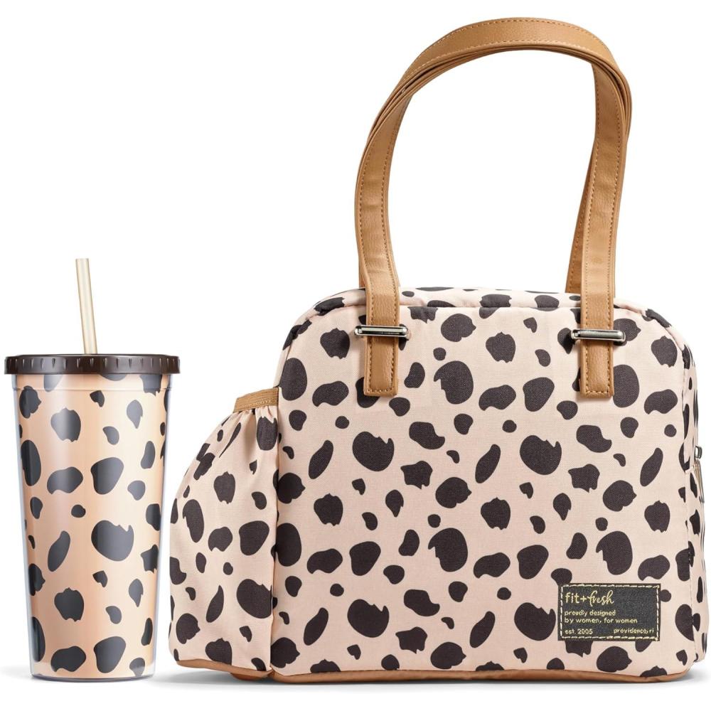 imageFit ampamp Fresh Lunch Bag For Women Insulated Womens Lunch Bag For Work Leakproof ampamp StainResistant Large Lunch Box For Women With Bottle Pocket Long Straps Zipper Closure Laketown Bag Fruit TumblerCheetah Graphic