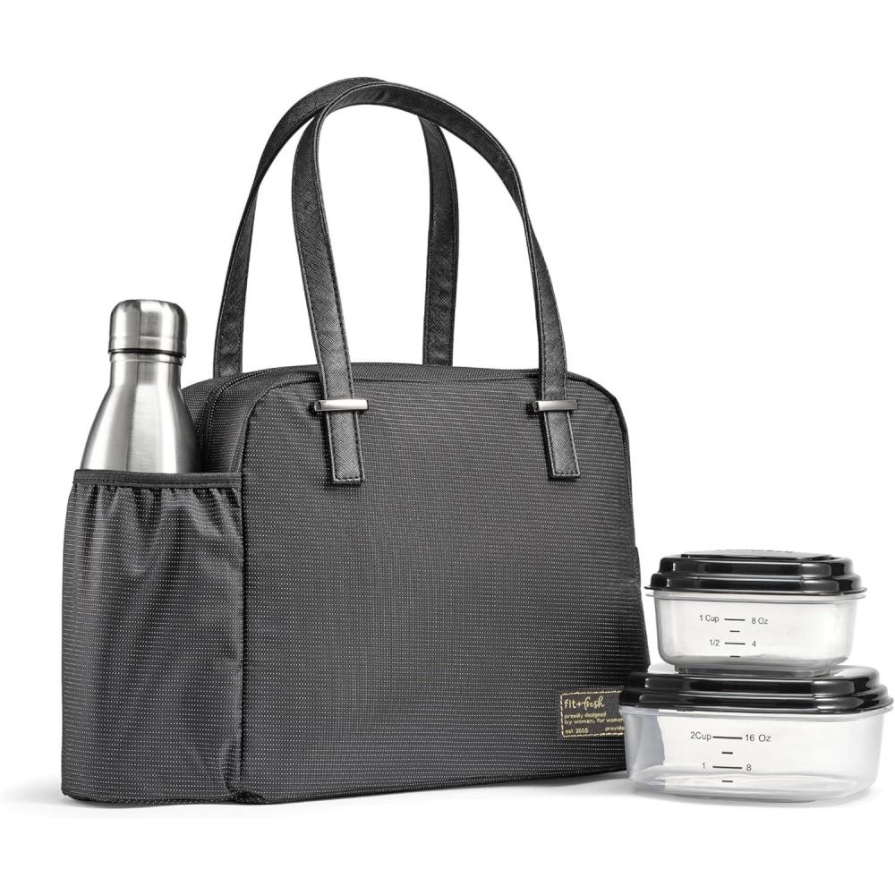imageFit ampamp Fresh Lunch Bag For Women Insulated Womens Lunch Bag For Work Leakproof ampamp StainResistant Large Lunch Box For Women With Bottle Pocket Long Straps Zipper Closure Laketown Bag Fruit TumblerBlack