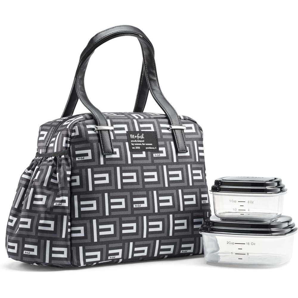 imageFit ampamp Fresh Lunch Bag For Women Insulated Womens Lunch Bag For Work Leakproof ampamp StainResistant Large Lunch Box For Women With Bottle Pocket Long Straps Zipper Closure Laketown Bag Fruit TumblerBlack Geo