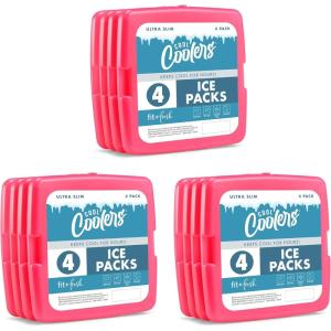 imageCool Coolers by Fit  Fresh Reusable ampamp LongLasting Slim Ice Packs Cold Packs for Cooler Flat ice Packs for Lunch Bags Cooler Accessories for Lunchboxes Camping Beach Lunch ampamp Work 12PK PinkPink 12 PK