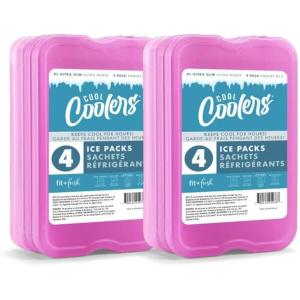 imageCool Coolers by Fit  Fresh Reusable ampamp LongLasting XL Slim Ice Packs Cold Packs for Lunch Boxes Ice Packs for Lunch Bags Cooler Accessories for Camping Beach Lunch and Work 8PK PurplePurple 8 PK