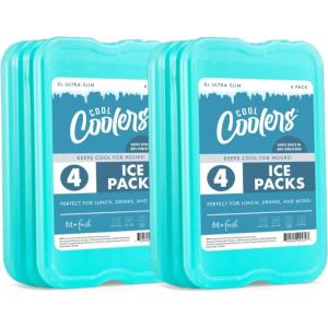 imageCool Coolers by Fit  Fresh Reusable ampamp LongLasting XL Slim Ice Packs Cold Packs for Lunch Boxes Ice Packs for Lunch Bags Cooler Accessories for Camping Beach Lunch and Work 8PK GreenGreen 8 PK