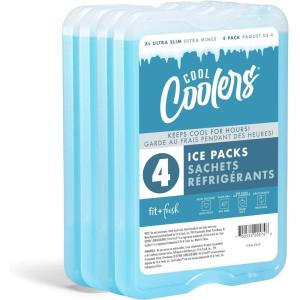 imageCool Coolers by Fit ampamp Fresh 4 Pack XL Slim Ice Packs Quick Freeze Space Saving Reusable Ice Packs for Lunch Boxes or Coolers PinkClear Blue 4 PK