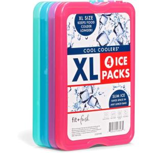 imageCool Coolers by Fit ampamp Fresh 4 Pack XL Slim Ice Packs Quick Freeze Space Saving Reusable Ice Packs for Lunch Boxes or Coolers PinkMulticolor 4 PK
