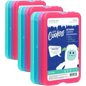 imageCool Coolers by Fit ampamp Fresh 4 Pack XL Slim Ice Packs Quick Freeze Space Saving Reusable Ice Packs for Lunch Boxes or Coolers PinkMulticolor 8 PK