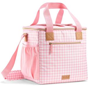 imageFit ampamp Fresh 24Can Soft Cooler Bag Insulated LeakResistant Portable Soft Cooler Large Cooler Soft Sided Cooler Bag Travel Cooler Pina ColadaPink Gingham