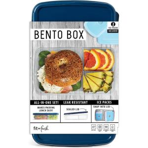 imageFit ampamp Fresh Bento Box Adult and Kids Lunch Box Container Includes 2 Slim Clipin Ice Packs Reusable LeakResistant ampamp Stackable Lunch Container for AdultsBento Lunch Box  Navy