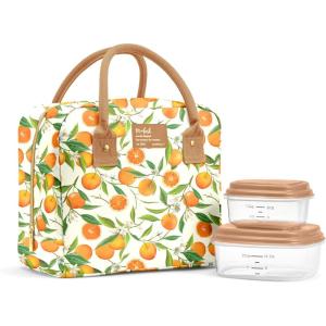 imageFit ampamp Fresh Bloomington Lunch Bag for Women  Insulated Large Lunch Box for Work with Containers LeakResistant StainResistant Zipper Closure Fruit PrintOrange Blossoms
