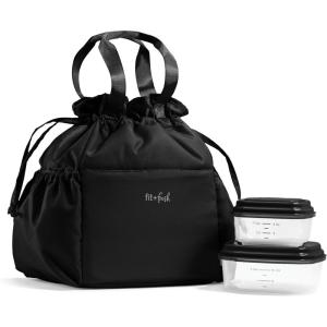 imageFit ampamp Fresh Cromwell Drawstring Lunch Bag for Women Complete Lunch Set with 2 Containers StainResistant LeakResistant Back to School Essential Teacher Lunchbox Sage Floral ToileBlack