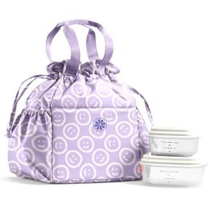 imageFit ampamp Fresh Cromwell Drawstring Lunch Bag for Women Complete Lunch Set with 2 Containers StainResistant LeakResistant Back to School Essential Teacher Lunchbox Sage Floral ToileLavender Smiles