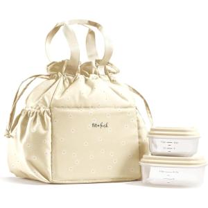 imageFit ampamp Fresh Cromwell Drawstring Lunch Bag for Women Complete Lunch Set with 2 Containers StainResistant LeakResistant Back to School Essential Teacher Lunchbox Sage Floral ToileIvory