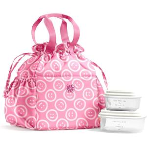 imageFit ampamp Fresh Cromwell Drawstring Lunch Bag for Women Complete Lunch Set with 2 Containers StainResistant LeakResistant Back to School Essential Teacher Lunchbox Sage Floral ToileFuchsia Smiles