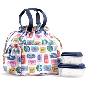 imageFit ampamp Fresh Cromwell Drawstring Lunch Bag for Women Complete Lunch Set with 2 Containers StainResistant LeakResistant Back to School Essential Teacher Lunchbox Sage Floral ToileAssorted Sardine Cans