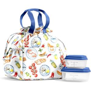 imageFit ampamp Fresh Cromwell Drawstring Lunch Bag for Women Complete Lunch Set with 2 Containers StainResistant LeakResistant Back to School Essential Teacher Lunchbox Sage Floral ToileMulticolored  Al Fresco