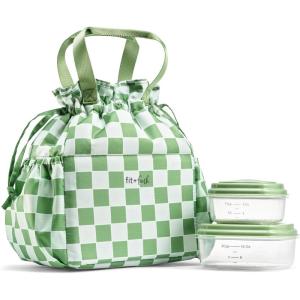imageFit ampamp Fresh Cromwell Drawstring Lunch Bag for Women Complete Lunch Set with 2 Containers StainResistant LeakResistant Back to School Essential Teacher Lunchbox Sage Floral ToileGreen