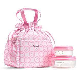 imageFit ampamp Fresh Cromwell Drawstring Lunch Bag for Women Complete Lunch Set with 2 Containers StainResistant LeakResistant Back to School Essential Teacher Lunchbox Sage Floral ToilePink