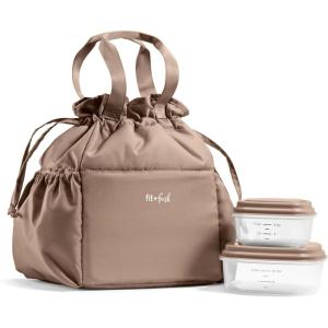 imageFit ampamp Fresh Cromwell Drawstring Lunch Bag for Women Complete Lunch Set with 2 Containers StainResistant LeakResistant Back to School Essential Teacher Lunchbox Sage Floral ToileTaupe