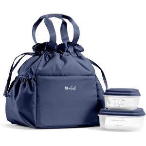 imageFit ampamp Fresh Cromwell Drawstring Lunch Bag for Women Complete Lunch Set with 2 Containers StainResistant LeakResistant Back to School Essential Teacher Lunchbox Sage Floral ToileNavy