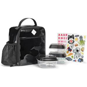 imageFit ampamp Fresh DIY Sticker Lunch Bag For Kids Insulated Lunch Box For Kids Boys ampamp Girls With 3 Matching Snack Containers ampamp 2 Sticker Sets School Lunch Box BlackBlack