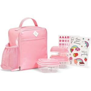 imageFit ampamp Fresh DIY Sticker Lunch Bag For Kids Insulated Lunch Box For Kids Boys ampamp Girls With 3 Matching Snack Containers ampamp 2 Sticker Sets School Lunch Box BlackPink