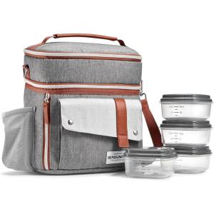 imageFit ampamp Fresh Foundry Extra Large Insulated Lunch Box for Men ampamp Women Large Lunch Bag for Meal Prep Double Decker Adult Lunch Box for Men with Containers Adjustable Strap Dual Compartment BlackSteel Gray