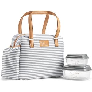 imageFit ampamp Fresh Lunch Bag For Women Insulated Womens Lunch Bag For Work Leakproof ampamp StainResistant Large Lunch Box For Women With Bottle Pocket Long Straps Zipper Closure Laketown Bag Fruit TumblerGray Stripes