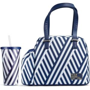 imageFit ampamp Fresh Lunch Bag For Women Insulated Womens Lunch Bag For Work Leakproof ampamp StainResistant Large Lunch Box For Women With Bottle Pocket Long Straps Zipper Closure Laketown Bag Fruit TumblerNavy Stripe