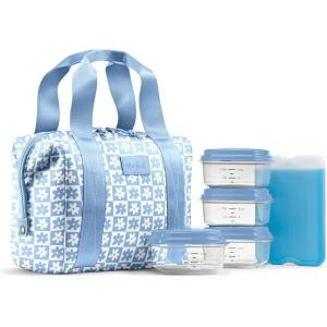 imageFit ampamp Fresh Neoprene Lunch Bag For Women Insulated Womens Lunch Bag For Work Tear ampamp Stain Resistant Large Lunch Box For Women With Containers and Ice Machine Washable Remi Bag Dark ChocolateBlue Daisy