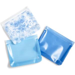 imageFit ampamp Fresh Reusable PEVA Storage Bags 3 Pack Reusable Food Storage Bags LeakProof Bag Durable Reusable Sandwich Bags Freezer Safe Bags Hand Wash Easy to Clean EcoFriendly Pink BowsBlue Floral Toile