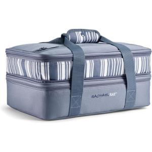 imageRachael Ray Expandable Insulated Casserole Carrier for Hot or Cold Food Thermal Lasagna Lugger Tote for Potluck Parties Picnic and Cookouts Fits 9quot x 13quot Baking DishSlate Stripe