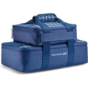 imageRachael Ray Lugger Duo Insulated Casserole Carrier for Hot or Cold Food Thermal Lasanga Lugger Tote for Potluck Parties Picnic and Cookouts Fits 9quot x 13quot Baking Dish Slate StripeNavy Gingham