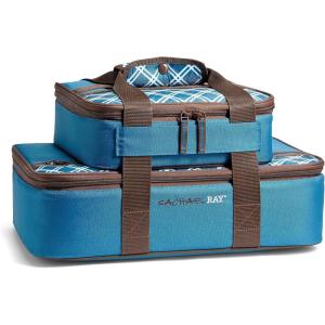 imageRachael Ray Lugger Duo Insulated Casserole Carrier for Hot or Cold Food Thermal Lasanga Lugger Tote for Potluck Parties Picnic and Cookouts Fits 9quot x 13quot Baking Dish Slate StripeBlue Plaid